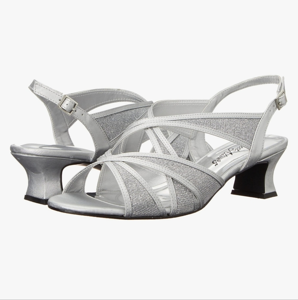 Easy Street Tristen Silver Mesh Inset Dress Sandals NEW